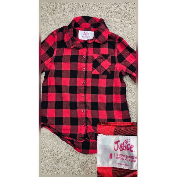 Justice Collection of Various Tops Flannel Hoodie T-Shirts Girls Size 8 - Picture 7 of 13